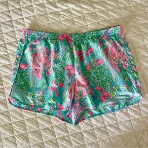 LILLY PULITZER LUXLETIC Amalfi Blue & Pink Best Fishes Shorts Women’s Large